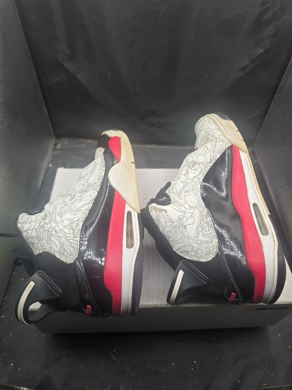 SKU 0351‎ Air Jordan Two-Tone Graphic Sneakers - Black, White, Red